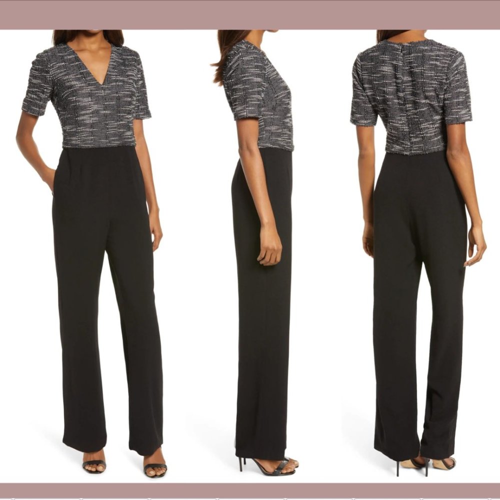 NEW $269 Dress the Population Anais Metallic Tweed Bodice Jumpsuit [ Large ]Q299